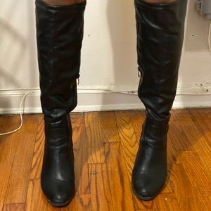 Miss Lola knee high black pleather boots